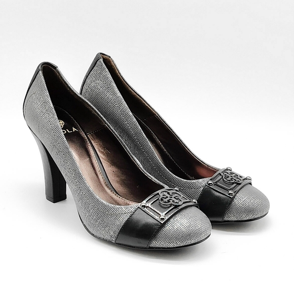 New Isola Ricci II Celtic Knot Leather Stiletto Pumps Silver Black High Heels 8 - Picture 4 of 4